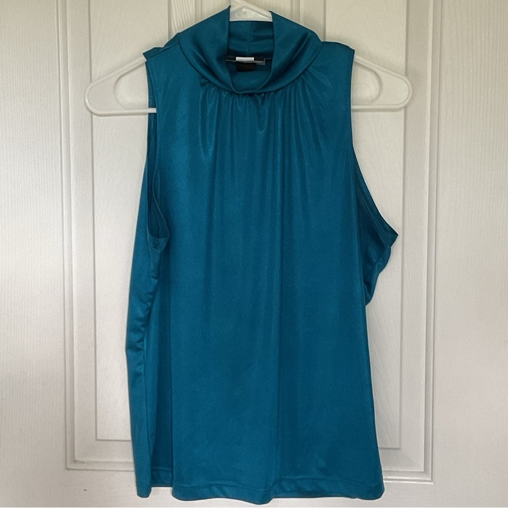 Studio 1940 Blue Sleeveless Mock Neck Blouse